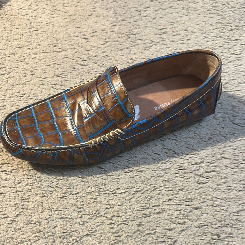 Donald J. Pliner Brown and Blue Leather Loafers